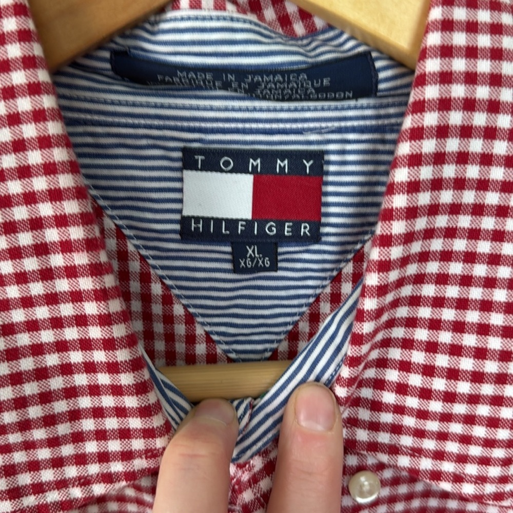 Tommy Hilfiger Red Casual Gingham Button Down Shirt XL - Picture 2 of 6